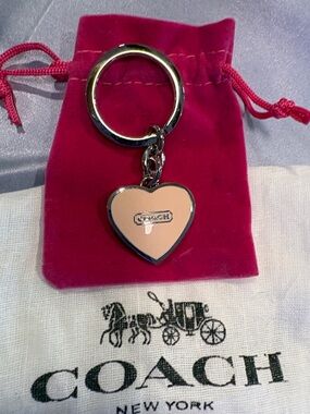 COACH Heart Key Ring picture locket in Light Pink with Silver Hardware